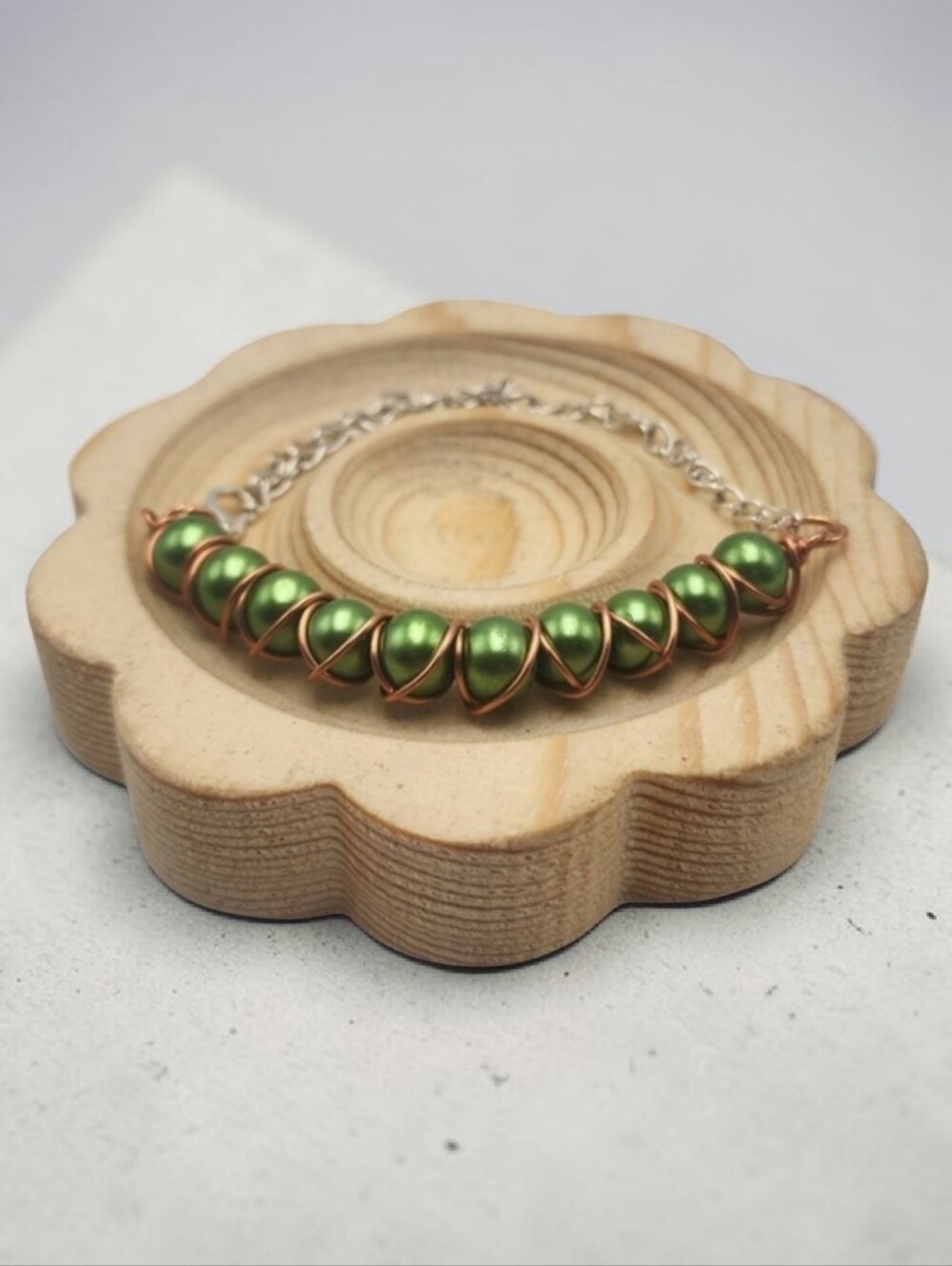 Handmade Wire-wrapped Adjustable Green Pearl Beaded Bracelet